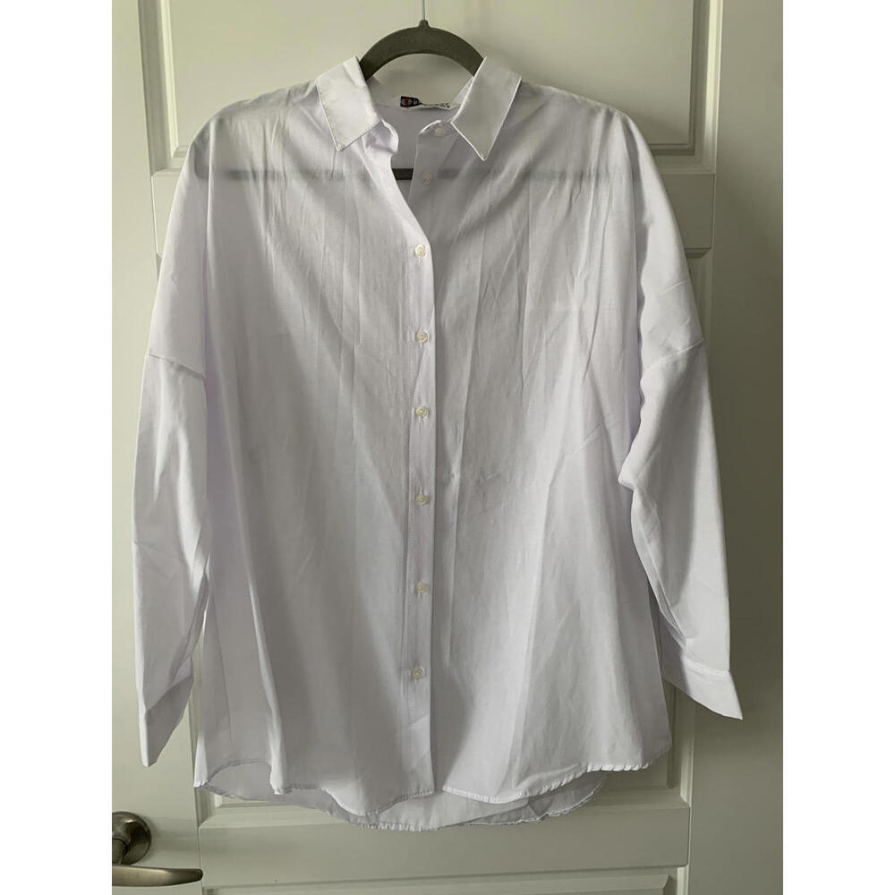 White Drop Shoulder Shirt Long Sleeve Button Down Shirt New